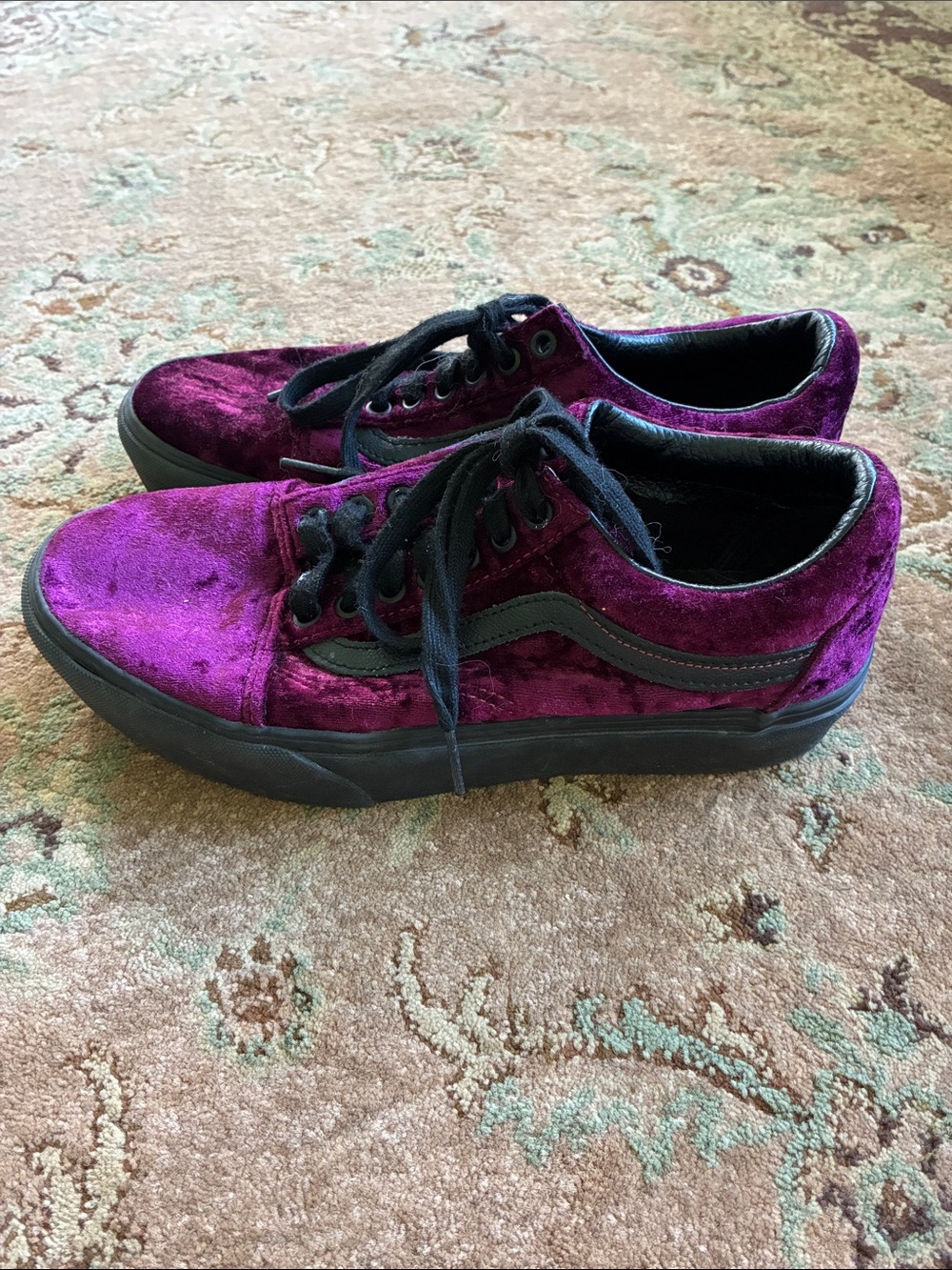 Vans Velvet Low Top Sneakers in Deep Plum with Black Accents